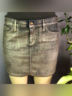 GOLDSIGN gold foil & denim "Destiny" miniskirt